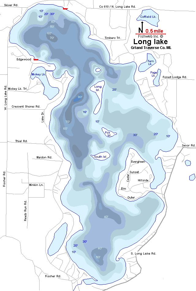 Long Lake Map Grand Traverse County Michigan Fishing Michigan Interactive 