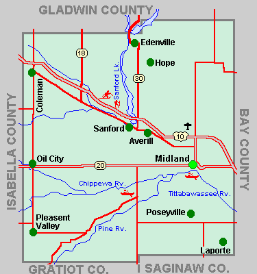 Map Of Midland Michigan Area Michigan: Midland County | Every County