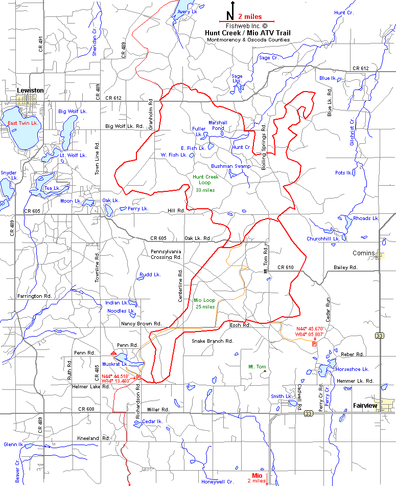 Hunt Creek - Mio ATV ORV Motorcycle Trail Map Oscoda County Michigan