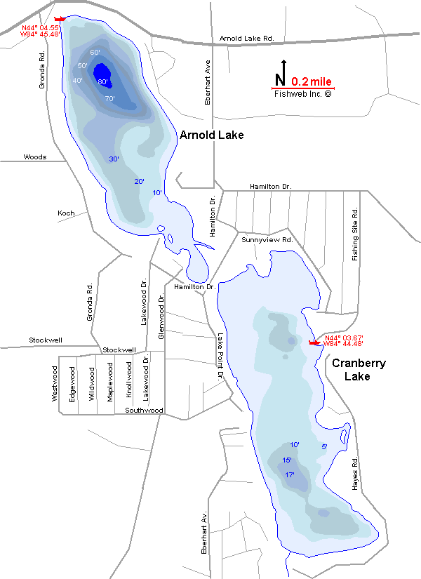 Arnold Lake & Cranberry Lake Map Clare County Michigan Fishing Michigan ...