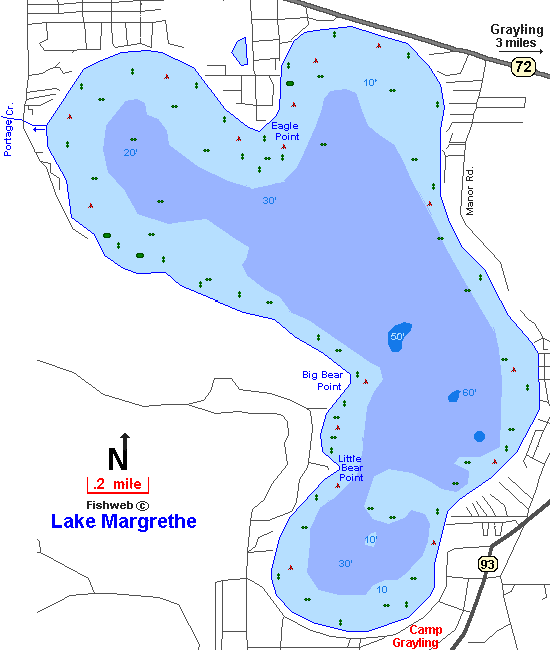 Lake Margreth Map Crawford County Michigan Fishing Michigan Interactive™