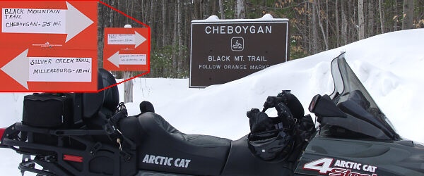 snowmobile trail 99 US-23 staging area Cheboygan Michigan snowmobiling