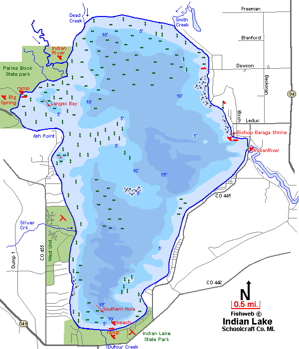 Indian Lake Map Schoolcraft County Michigan Fishing Michigan Interactive™