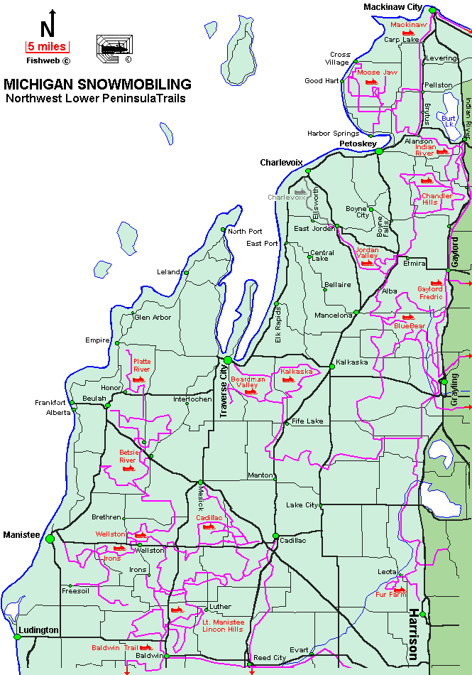 Michigan Up Snowmobile Trail Maps With Miles